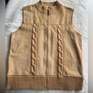 Designer’s Studio Originals Genuine Leather Sweater Vest Tan Zip Front Size M